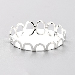 Silver 304 Stainless Steel Cabochon Settings, Lace Edge Bezel Cups, Flat Round, Silver, 19x3mm Tray: 18mm