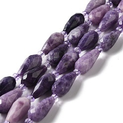 Lepidolita Lepidolita natural / hebras de perlas de piedra de mica púrpura, facetados, lágrima, 12~16.5x7.5~8.5 mm, agujero: 0.8 mm, sobre 20~21 unidades / cadena, 14.96~15.63'' (38~39.7 cm)