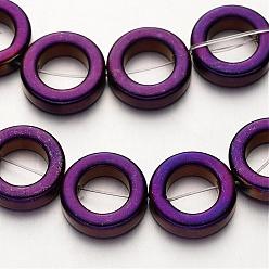 Purple Plated Electroplate Non-magnetic Synthetic Hematite Beads Strands, Ring, Purple Plated, 14x4mm, Hole: 1mm, about 29pcs/strand, 15.7 inch