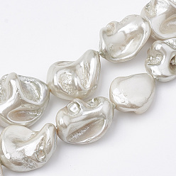 WhiteSmoke Shell Pearl Beads Strands, Polished, Nugget, WhiteSmoke, 15~25x10~26x5~16mm, Hole: 1mm, about 18pcs/strand, 14.96 inch