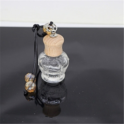 Crown Empty Glass Perfume Bottle Pendants, Aromatherapy Fragrance Essential Oil Diffuser Bottle, with Coffee Color Cord, Car Hanging Decor, with Wood Lid, Crown, 5x3.5cm