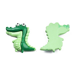 Green Opaque Resin Decoden Cabochons, Crocodile, Green, 32x31x7mm