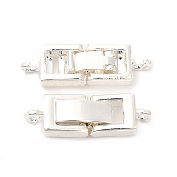 Silver Rack Plating Brass Fold Over Clasps with Loops, for Bracelet Necklace Making, Cadmium Free & Lead Free, Long-Lasting Plated, Silver, 22x7x4mm, Hole: 1.6mm