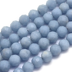 Angelite Natural Angelite Beads Strands, Anhydrite Beads, Round, Faceted, Frosted, 6~6.5mm, Hole: 1mm, about 52pcs/strand, 15.1 inch(38.5cm)