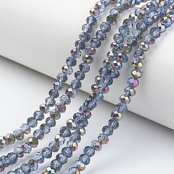 Bleu Bleuet Plaquent verre transparent perles brins, la moitié rose doré, facette, rondelle, bleuet, 4x3mm, Trou: 0.4mm, Environ 123~127 pcs/chapelet, 16.5~16.9 pouce (42~43 cm)