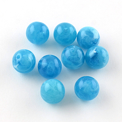 Bleu Ciel Foncé Pierres gemmes d'imitation acrylique, ronde, bleu profond du ciel, 10mm, trou: 2 mm, environ 925 pcs / 500 g