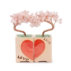 Cuarzo Rosa Árbol del dinero del corazón decoraciones de exhibición de bonsái de cuarzo rosa natural, para la decoración de la oficina en casa buena suerte, 52x48.5x160 mm