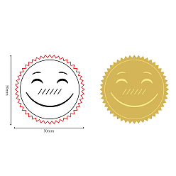 Smiling Face Self Adhesive Gold Foil Embossed Stickers, Medal Decoration Sticker, Smiling Face Pattern, 5x5cm