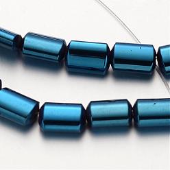 Blue Plated Electroplate Non-magnetic Synthetic Hematite Bead Strands, Rectangle, Blue Plated, 6x4x3mm, Hole: 1mm, about 67pcs/strand, 15.7 inch