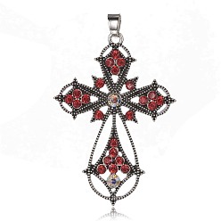 Jacinthe Alliage latin crispées grands grands pendentifs gothiques croix, avec des strass, jacinthe, 53x37x4mm, Trou: 4x7mm