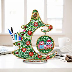 Owl DIY Christmas Tree Display Decor Diamond Painting Kits, including Plastic Board, Resin Rhinestones, Pen, Tray, Glue Clay, Zip Lock Bag, Ball Chain, Owl Pattern, 95x90mm