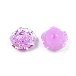 Violet Perles en plastique abs opaques, la moitié foré, fleur, violette, 15x16x6.5mm, Trou: 1.2mm