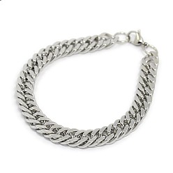 Stainless Steel Color Fashionable 304 Stainless Steel Cuban Link Chain Bracelets, with Lobster Claw Clasps, Faceted, Stainless Steel Color, 8-5/8 inch(220mm), 10mm