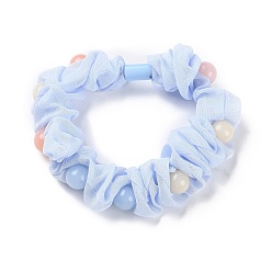 Bleu Ciel Clair Tissu élastique liens de cheveux, avec perle en plastique, accessoires de cheveux pour filles ou femmes, lumière bleu ciel, 17mm, diamètre intérieur: 50 mm