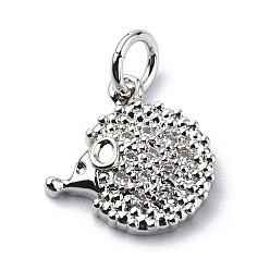Platinum Brass Micro Pave Cubic Zirconia Charms, with Jump Ring, Hedgehog Charms, Platinum, 12x11.5x2.4mm, Hole: 3.2mm