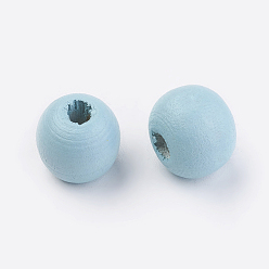 Light Sky Blue Natural Wood Beads, Dyed, Round, Light Sky Blue, 10x9mm, Hole: 3mm, about 1850pcs/500g