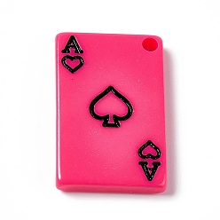 Rose Foncé Pendentifs acryliques imprimés, rectangle avec breloque as de cœur, rose foncé, 26x16.7x3.3mm, Trou: 2.2mm