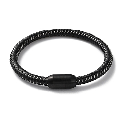 Black Leather Braided Round Cord Bracelet, with 304 Stainless Steel Magnetic Clasps for Men Women, Black, 8-1/4 inch(20.8cm)