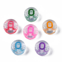 Letter O Transparent Clear Acrylic Beads, Horizontal Hole, Flat Round with Mixed Color Letter, Letter.O, 7x3.5mm, Hole: 1.2mm, about 3700pcs/500g