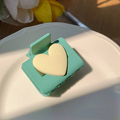Turquoise Heart Resin Hair Claw Clips, Candy Color Large Non Slip Jaw Clamps for Women, Rectangle, Turquoise, 50mm