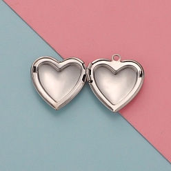 Stainless Steel Color Stainless Steel Locket Pendants, Photo Frame Charms for Necklaces, Heart, Stainless Steel Color, 26x22.6mm