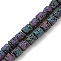 Rainbow Plated Electroplated Natural Lava Rock Beads Strands, Column, Rainbow Plated, 4~4.5x4.5~5mm, Hole: 0.9mm, about 78pcs/strand, 16.14''(41~41.5cm)