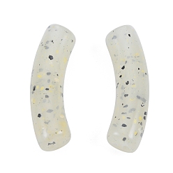 Light Yellow Marbled Stone Style Opaque Acrylic Beads, Curved Tube, Light Yellow, 31.5x7.5~8mm, Hole: 1.6mm