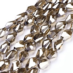 Tan Electroplate Glass Beads Strands, Pearl Luster Plated, Faceted, Teardrop, Camel, 11~12x7.5x7.5~8mm, Hole: 1.4mm, about 50pcs/strand, 22 inch(56cm)