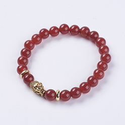 Carnelian Natural Carnelian Beads Stretch Bracelets, with Alloy Finding, Buddha's Head, Dyed, 2-1/8 inch(55mm)
