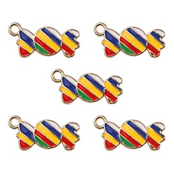 Colorful Alloy Pendants, with Enamel, Cadmium Free & Lead Free, Light Gold, Candy, Colorful, 21x10x2mm, Hole: 2mm