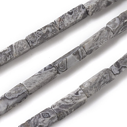 Map Stone Natural Map Stone/Picasso Stone/Picasso Jasper Beads Strands, Cuboid, 13~14x4~4.5x4~4.5mm, Hole: 1.2mm, about 30pcs/strand, 16.5 inch(42cm)