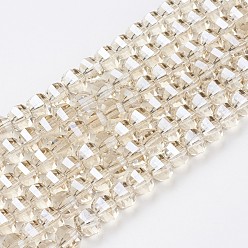 Light Khaki Electroplate Glass Beads Strands, Faceted, Rondelle, Pearl Luster Plated, Light Khaki, 8x6mm, Hole: 1.2mm, about 78~79pcs/strand, 18.9 inch(48cm)