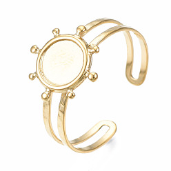 Золотой 304 кабошон кольца на палец из нержавеющей стали с открытой манжетой, плоско-круглые, золотые, размер США 9 (18.9 мм), лоток : 7 мм