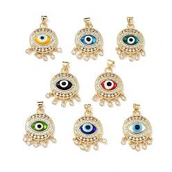 Mixed Color Lampwork Evil Eye Pendants with Colorful Cubic Zirconia, Real 18K Gold Plated Brass Findings, Lead Free & Cadmium free, Mixed Color, 25x18x5mm, Hole: 4x3.5mm