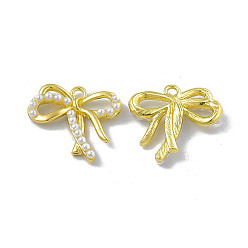 Light Gold Colgantes de perlas de imitación de plástico abs, con fornitura de aleación de revestimiento de cremallera, encanto de lazo, la luz de oro, 20.5x22x4.5 mm, agujero: 2 mm