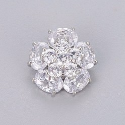 Clear Brass Shank Buttons, with Cubic Zirconia, Flower, Platinum, Clear, 16.2x16.4x10mm, Hole: 1.6mm
