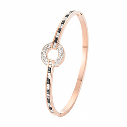 Or Rose Bracelet beignet strass, bracelet articulé en acier inoxydable pour femme, or rose, diamètre intérieur: 2x2-1/4 pouce (5x5.8 cm)