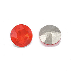 Siam K9 Glass Rhinestone Cabochons, Pointed Back & Back Plated, Faceted, Flat Round, Siam, 10x5.5mm