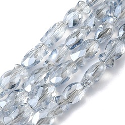 Bleu Acier Clair Transparentes perles de verre de galvanoplastie brins, perle plaquée lustre, facette, poisson, bleu acier clair, 10.5x6x5mm, Trou: 1.4mm, Environ 55 pcs/chapelet, 21.97 pouce (55.8 cm)