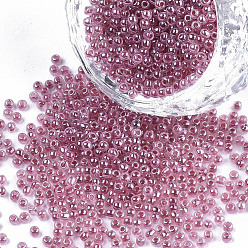 Rouge Violet Pâle 12/0 perles de rocaille imitation verre de jade, éclat, teint, ronde, rouge violet pâle, 2mm, trou: 1 mm, environ 40000 PCs / sachet 