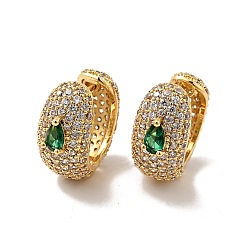 Vert Boucles d'oreilles créoles serpent en zircon cubique, bijoux en laiton plaqué or véritable 18k pour femmes, verte, 16x17x8mm, pin: 0.8 mm
