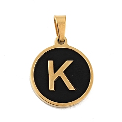 Letter K Colgantes de acero inoxidable al vacío 304, con acrílico, plano y redondo con la letra, dorado, letter.k, 18x16x1.5 mm, agujero: 3x6 mm