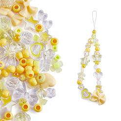 Jaune 150 pièces perles acryliques roses aléatoires ours pastel perles entretoises papillon perles en vrac pour bijoux porte-clés téléphone lanière faisant, jaune, 17mm