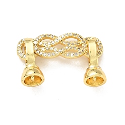 Golden Rack Plating Brass Micro Pave Clear Cubic Zirconia Fold Over Clasps, Cadmium Free & Lead Free, Long-Lasting Plated, Knot, Golden, Knot: 24x9x2mm, Clasp: 13x7x6.5mm, Inner Diameter: 4.2mm