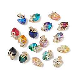 Mixed Color Real 18K Gold Plated Rack Plating Brass Micro Pave Clear Cubic Zirconia Pendants, with Glass, Long-Lasting Plated, Cadmium Free & Lead Free, Horse & Heart Charm, Mixed Color, 17.5x12x10mm, Hole: 2x4mm