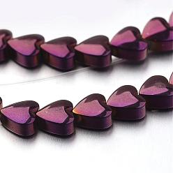 Purple Plated Electroplate Non-magnetic Synthetic Hematite Bead Strands, Heart, Purple Plated, 10x10x3mm, Hole: 1mm, about 44pcs/strand, 15.7 inch