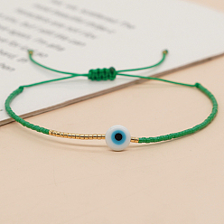 Vert Mer Bracelet réglable en perles tressées avec mot de passe mauvais œil, vert de mer, 11 pouce (28 cm)