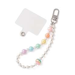 Platinum Acrylic Shell Pearl Beaded Mobile Straps, with Alloy Spring Gate Ring and Plastic Cell Phone Lanyard Tether, Platinum, 16cm