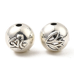 Antique Silver Tibetan Style Alloy Beads, Round with Lotus, Antique Silver, 9mm, Hole: 1.8mm, about 420pcs/1000g