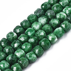 Verde Oscuro Perlas de cuarzo natural de hebras, teñido, facetados, cubo, verde oscuro, 5.5x6x6 mm, agujero: 1 mm, sobre 61~62 unidades / cadena, 12.99 pulgada ~ 13.19 pulgada (33 cm ~ 33.5 cm)